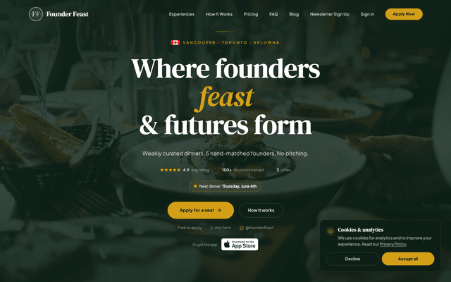 Founder Feast mobile app