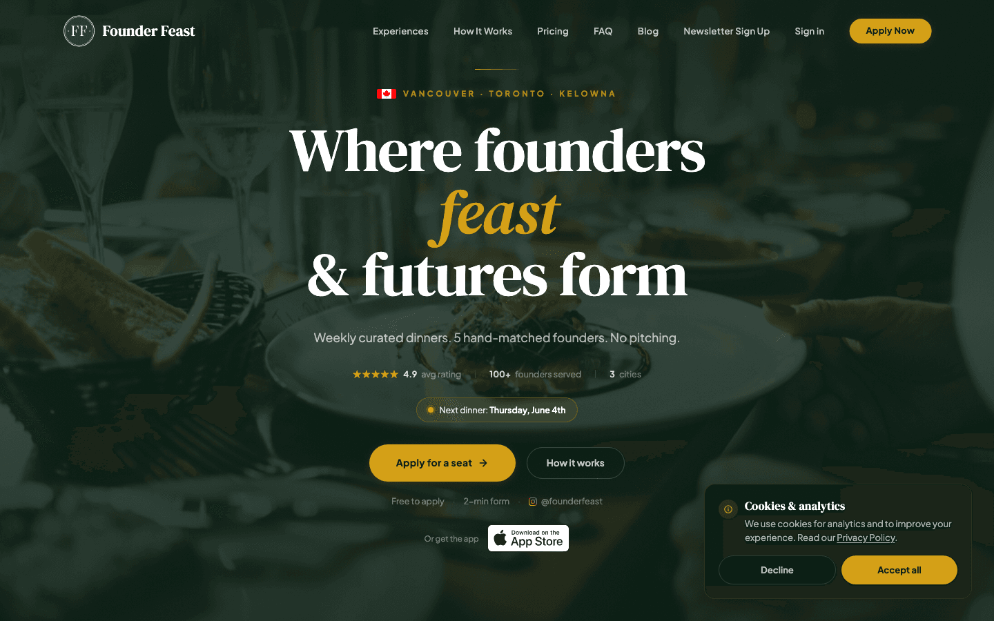 Founder Feast website screenshot